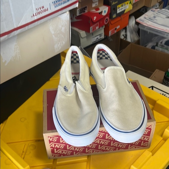 Vans White Slip-On Suede/Canvas Sneakers Classic Design - Picture 1 of 6